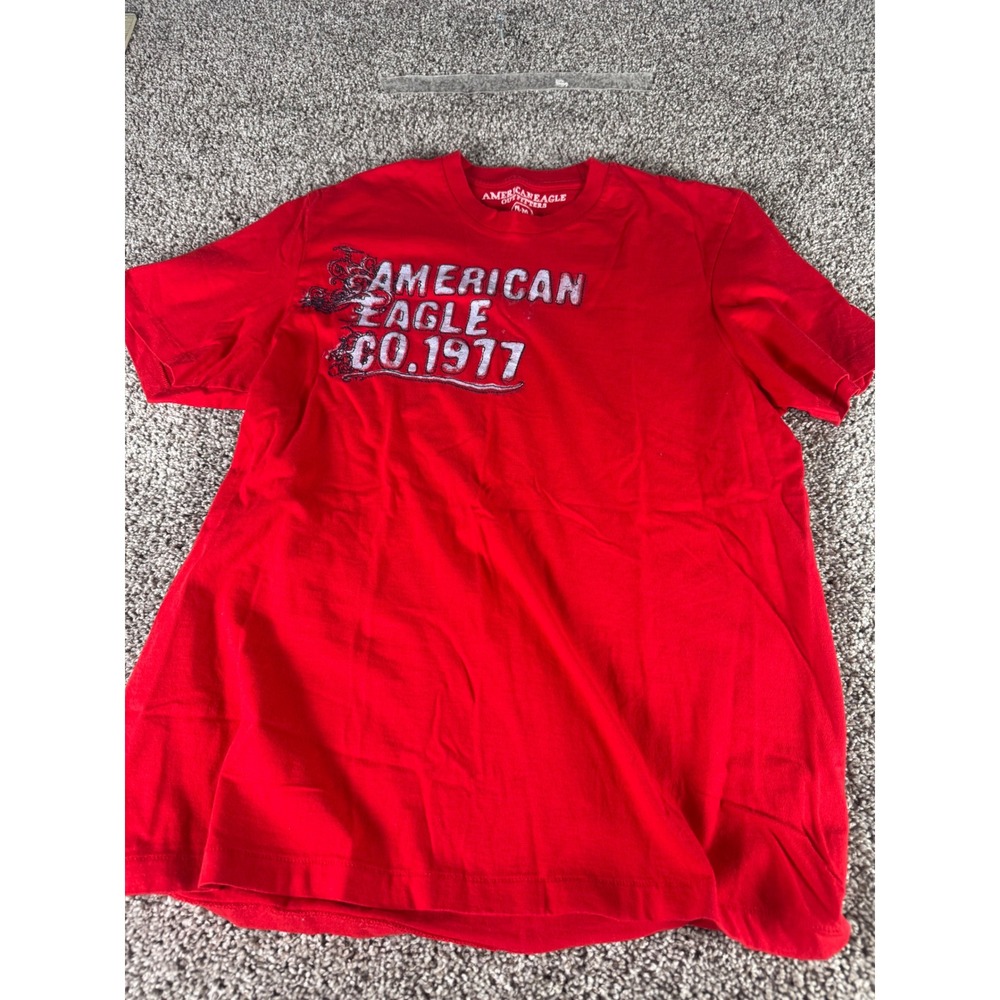 American Eagle Outfitters Mens Red Graphic T-Shirt Co 1977 Logo Cotton Size M